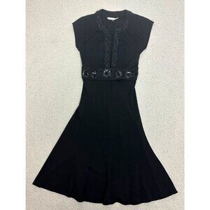 Diane von Furstenberg Beaded Sequined Dress Womens Black V Neck